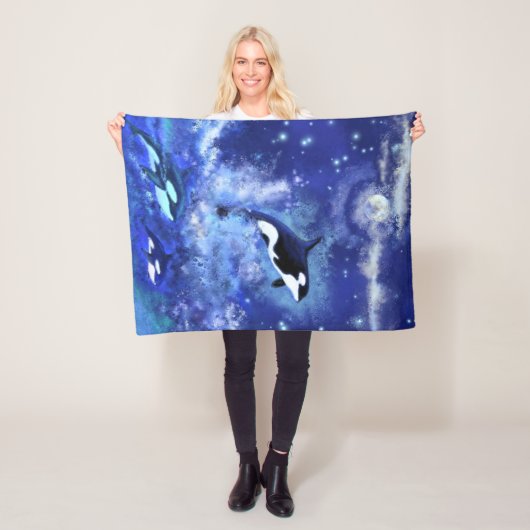 Orcas on Full Moon - Kunst Zeichnend Fleecedecke (Beispiel)