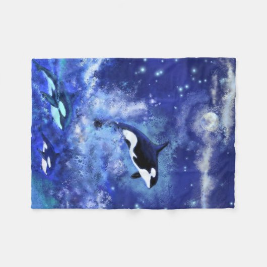 Orcas on Full Moon - Kunst Zeichnend Fleecedecke (Vorderseite (Horizontal))