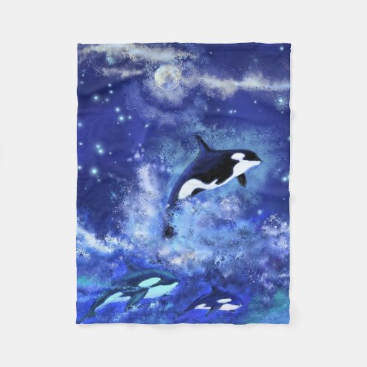 Orcas on Full Moon - Kunst Zeichnend Fleecedecke (Vorderseite)