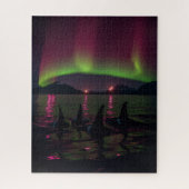 Orcas Swim in Lila Aurora - Killerwal Puzzle (Vertikal)