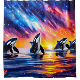 Orcas Under Galaxy Sky 02 Design von Rich AMeN Duschvorhang