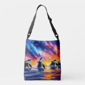 Orcas Under Galaxy Sky 02 Design von Rich AMeN Tragetaschen Mit Langen Trägern (Rückseite)