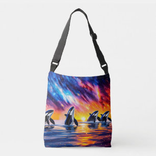 Orcas Under Galaxy Sky 02 Design von Rich AMeN Tragetaschen Mit Langen Trägern