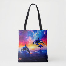 Orcas Under Galaxy Sky Design by Rich AMeN Gill