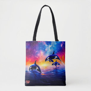 Orcas Under Galaxy Sky Design by Rich AMeN Gill Tasche