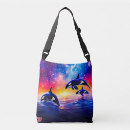 Orcas Under Galaxy Sky Design by Rich AMeN Gill Tragetaschen Mit Langen Trägern