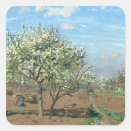 Orchard in Bloom, Louveciennes Camille Pissarro Quadratischer Aufkleber