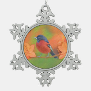 Orchard Oriole Songbird Malerei Original Bird Art Schneeflocken Zinn-Ornament