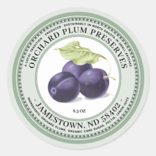 Orchard Plum Jam Label Jelly 1930 Grün Runder Aufkleber