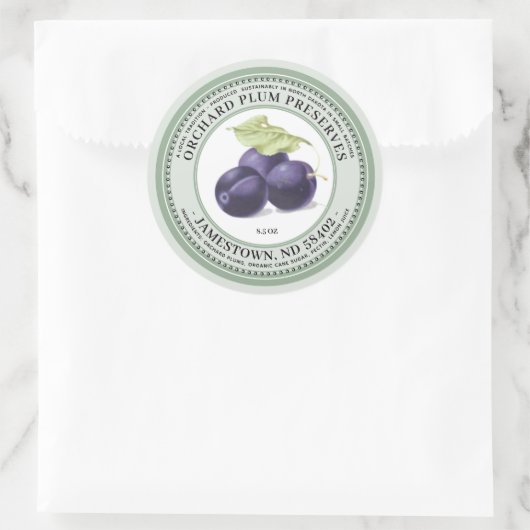 Orchard Plum Jam Label Jelly 1930 Grün Runder Aufkleber (Tasche)