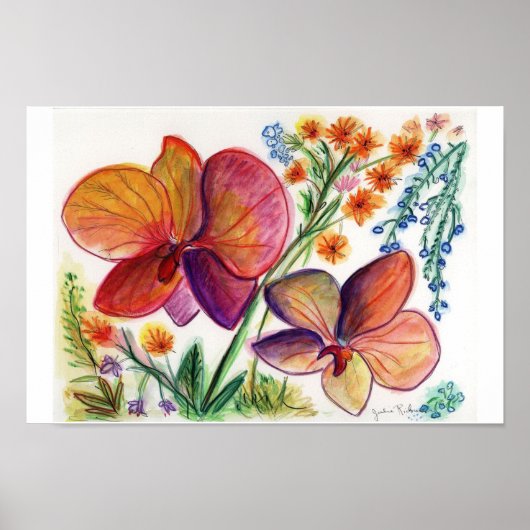 Orchid 31 Zwei orange Blume Poster (Vorne)