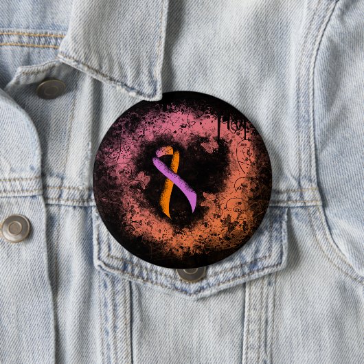 Orchid and Orange Awareness Ribbon Grunge Herz Button (Beispiel)