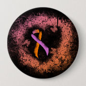 Orchid and Orange Awareness Ribbon Grunge Herz Button (Vorderseite)