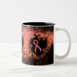 Orchid and Orange Awareness Ribbon Grunge Herz Zweifarbige Tasse