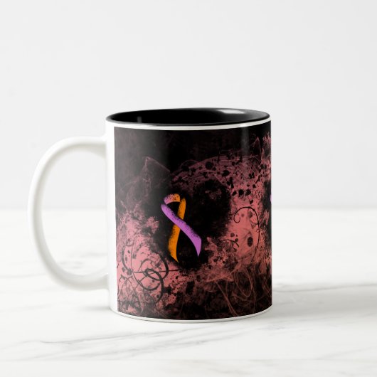 Orchid and Orange Awareness Ribbon Grunge Herz Zweifarbige Tasse (Links)