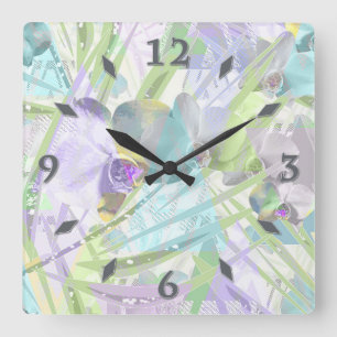 Orchid and palm leaves, tropical quadratische wanduhr