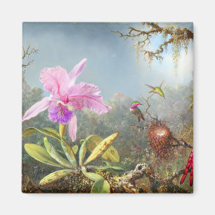 Orchid and three hummingbirds magnet