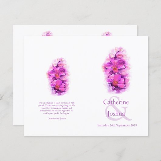 Orchid Aquarell lila rosa Hochzeitsprogramm (Vorne/Hinten)