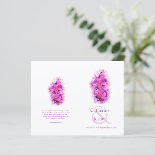 Orchid Aquarell lila rosa Hochzeitsprogramm (Stehend Vorderseite)