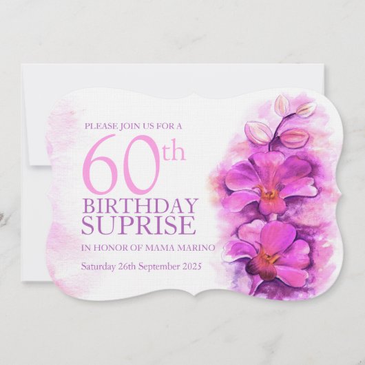 Orchid Aquarell lila Überraschung 60. Einladung (Vorderseite)