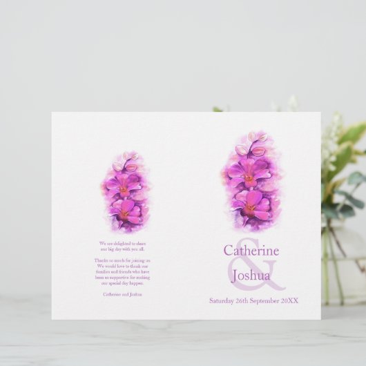 Orchid Aquarell Rosa große Hochzeitsprogramm (Stehend Vorderseite)