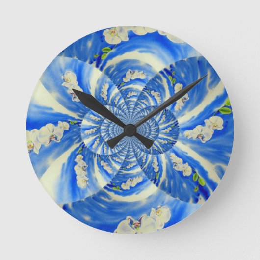 Orchid Aquarellmalerei, Brise, Wolken Mandala Runde Wanduhr (Vorderseite)