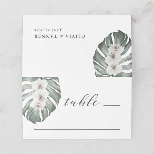 Orchid auf der Tropischen Hochzeit von Monstera Platzkarte (Außenseite Aufgefaltet)