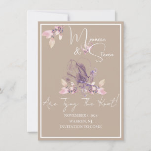 Orchid Beige & White Save the Date Wedding Card Einladung