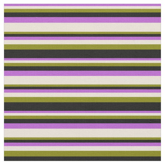 Orchid, Bisque, Green und Black Lines Stoff (Nahaufnahme)