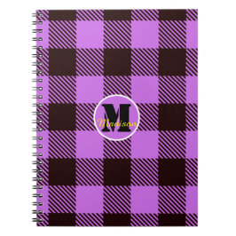 Orchid Black Kariert Tartan Monogram Script Name Notizblock