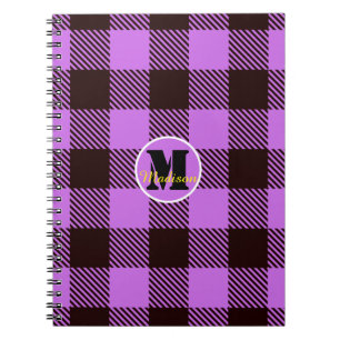 Orchid Black Kariert Tartan Monogram Script Name Notizblock