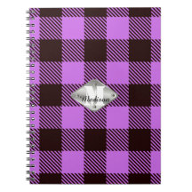 Orchid Black Tartan Metallic Monogram Script Name