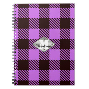 Orchid Black Tartan Metallic Monogramm Schriftzug Notizblock