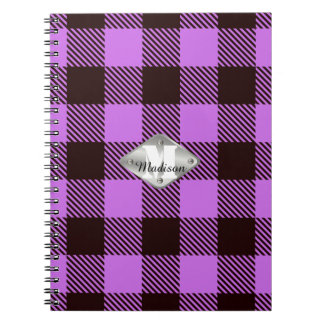 Orchid Black Tartan Metallic Monogramm Schriftzug Notizblock