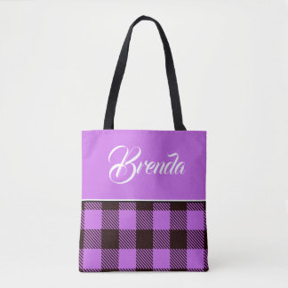 Orchid Black Tartan Personalisiert Name Wedding Tasche
