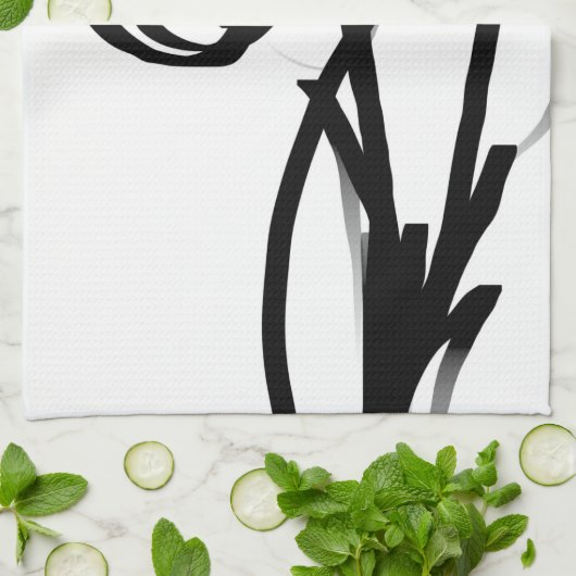 Orchid Blanc: Abstrakt weiß und schwarz Geschirrtuch (Gefaltet)