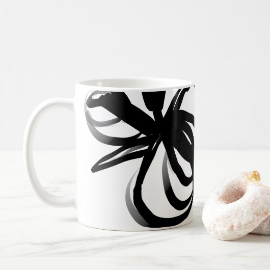 Orchid Blanc: Abstrakt weiß und schwarz Kaffeetasse (Mit Donut)