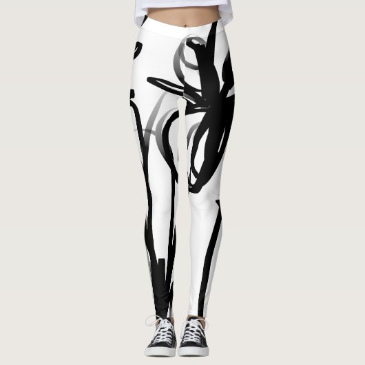 Orchid Blanc: Abstrakt weiß und schwarz Leggings (Vorderseite)