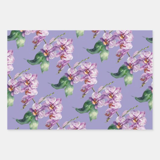 Orchid Blume Aquarell lila grau exotische Blüte Geschenkpapier Set (Vorderseite 3)