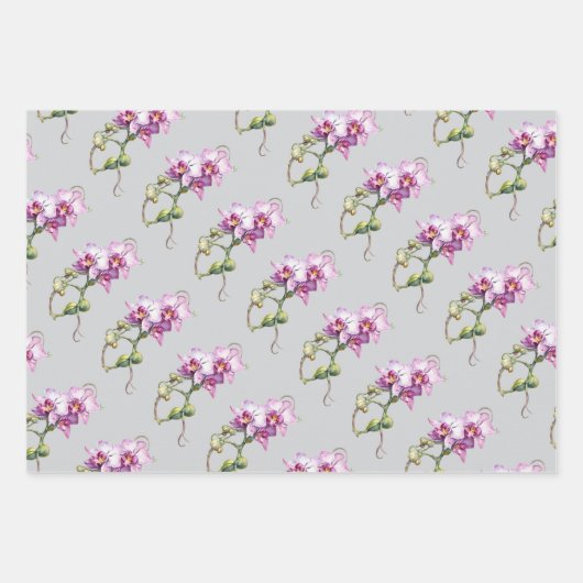 Orchid Blume Aquarell lila grau exotische Blüte Geschenkpapier Set (Vorderseite 2)