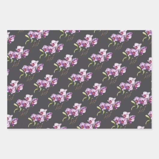 Orchid Blume Aquarell lila grau exotische Blüte Geschenkpapier Set (Vorderseite)
