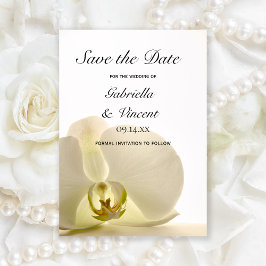 Orchid-Blume auf White Wedding Save the Date