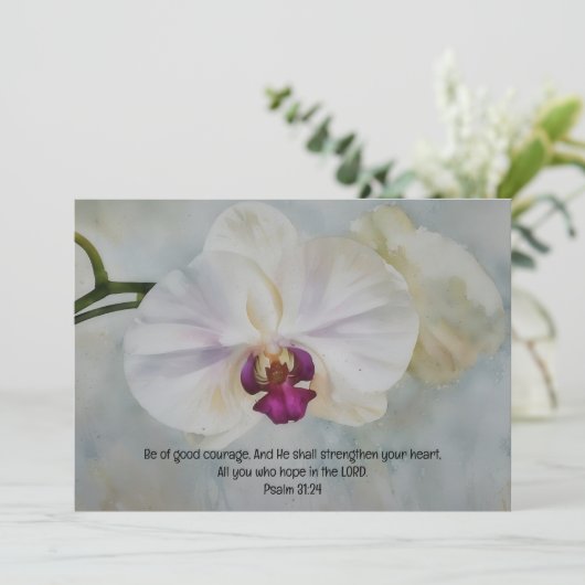 Orchid Blume Bible Verse Flat Note Card Dankeskarte (Stehend Vorderseite)