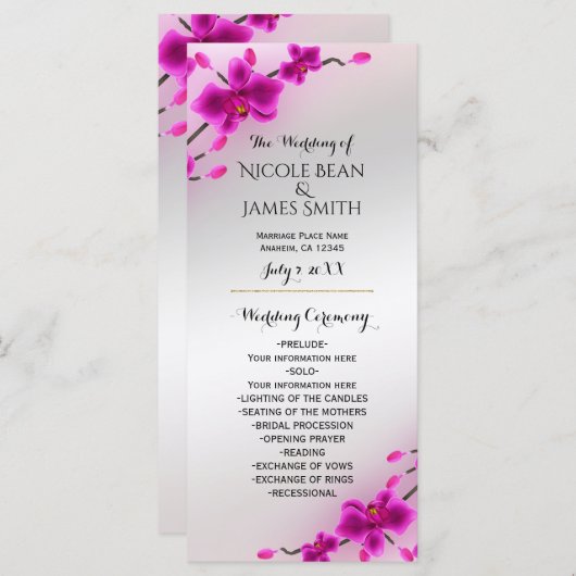 Orchid Blume Hochzeitsprogramm für Flora und Fauna Programm (Vorne/Hinten)