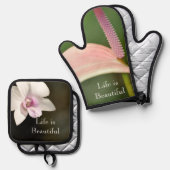 Orchid Blume Kauai, Hawaii Ofenhandschuh & Topflappen-Set (Vorderseite/Rückseite)