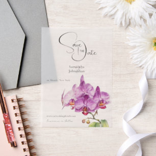 Orchid-Blume lila Blätter Save the Date Pergament Einladungen