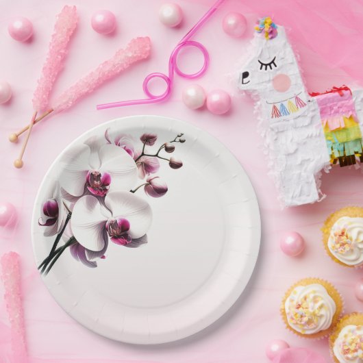 Orchid Blume Rosa & Weiß Hochzeit Pappteller (Party)