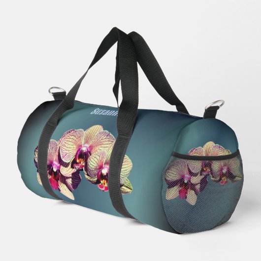 Orchid Blume Trio Personalisiert Duffle Bag (Rechte Ecke)