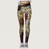 Orchid Blumenblossom Word Cloud über Burgund Leggings (Vorderseite)