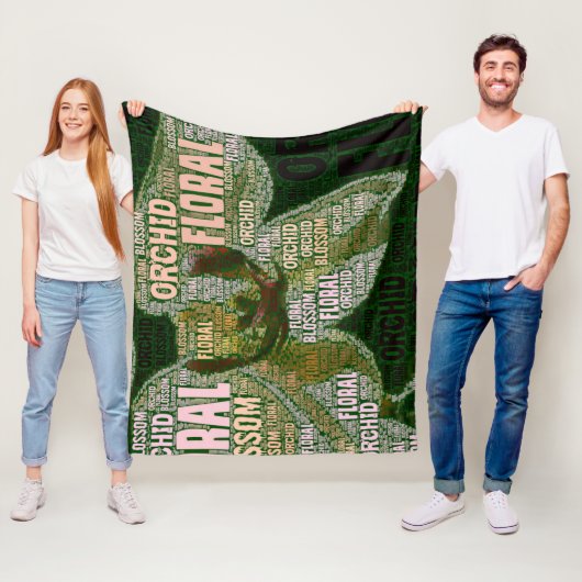 Orchid Blumenblussel über grüne Word-Wolke Fleecedecke (Beispiel)